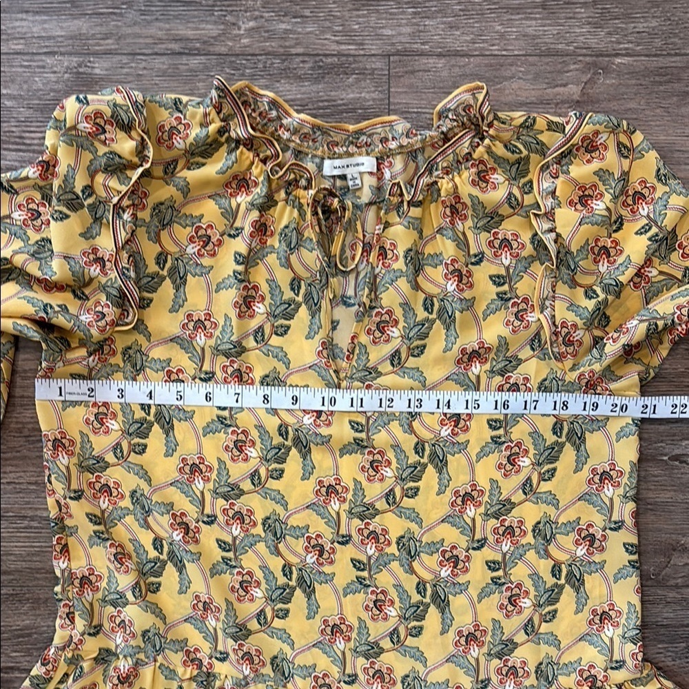 Max Studio Women's Size Large Floral Tiered Ruffle Hem Long Sleeve Dress Yellow - Picture 9 of 10